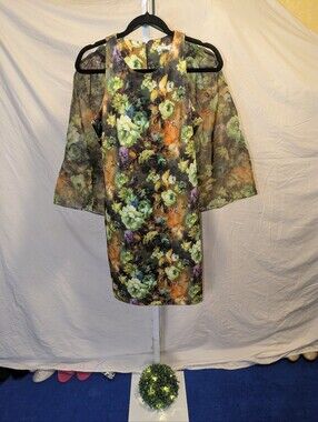 New York & Company Floral Sheath Dress & Matching Sheer Capelet Set - Size M